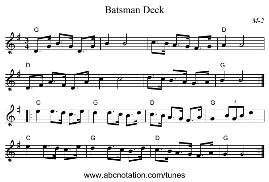 Batsman Deck - staff notation