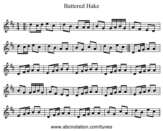 Battered Hake - staff notation