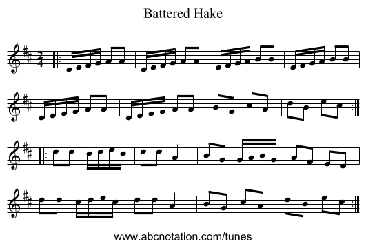Battered Hake - staff notation