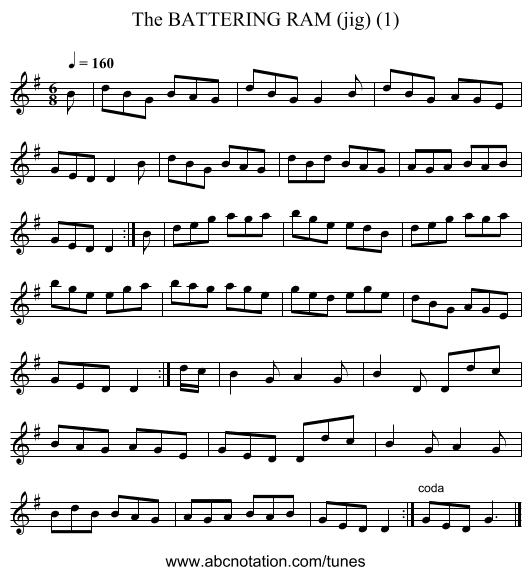 BATTERING RAM (jig) (1), The - staff notation