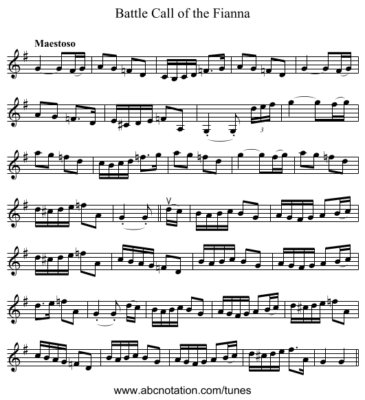 Battle Call of the Fianna - staff notation