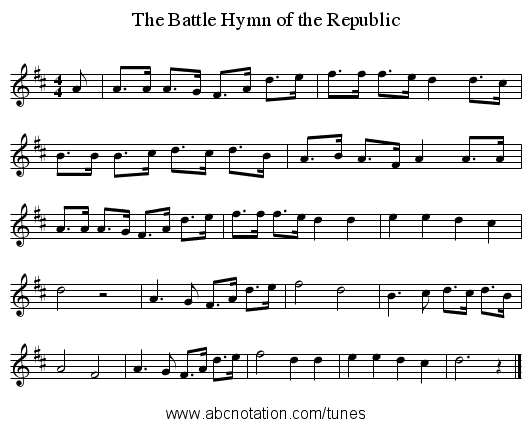 Battle Hymn of the Republic, The - staff notation