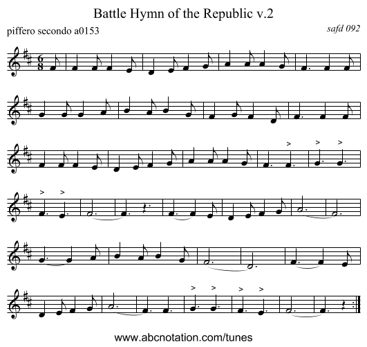 Battle Hymn of the Republic v.2 - staff notation