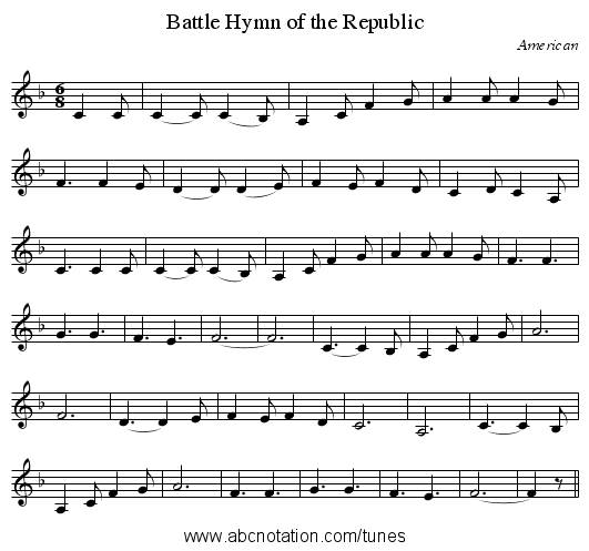 Battle Hymn of the Republic - staff notation