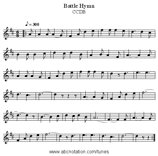 Battle Hymn - staff notation