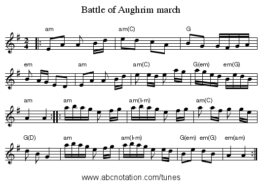 Battle of Aughrim march - staff notation