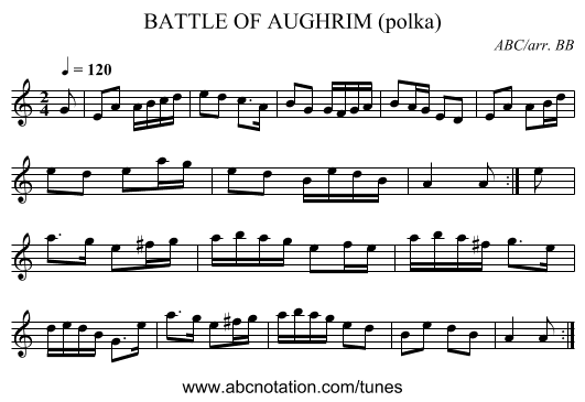 BATTLE OF AUGHRIM (polka) - staff notation