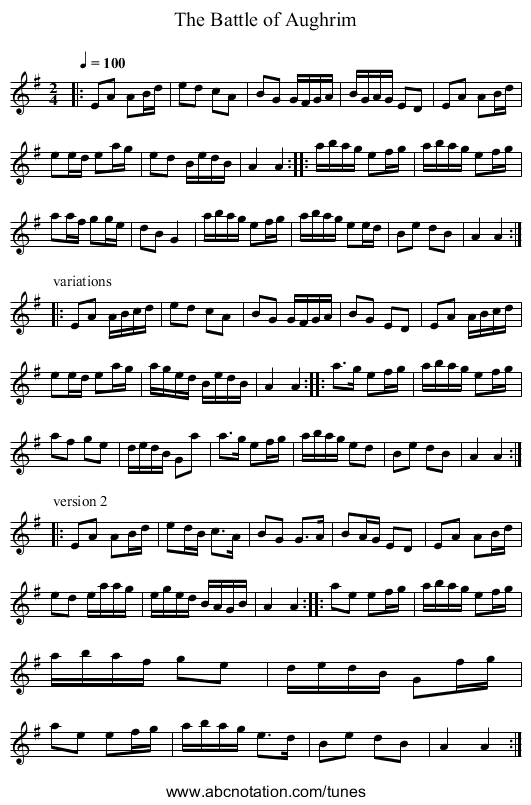 Battle of Aughrim, The - staff notation