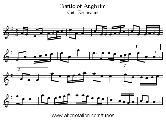 Battle of Aughrim - staff notation