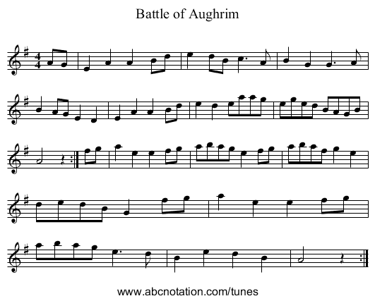 Battle of Aughrim - staff notation