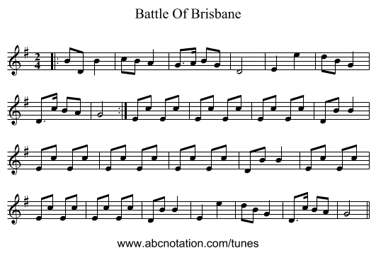 Battle Of Brisbane - staff notation