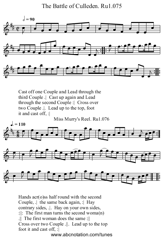 Battle of Culleden. Ru1.075, The - staff notation