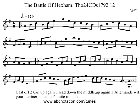 Battle Of Hexham. Tho24CDs1792.12, The - staff notation