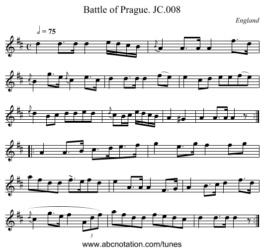 Battle of Prague. JC.008 - staff notation