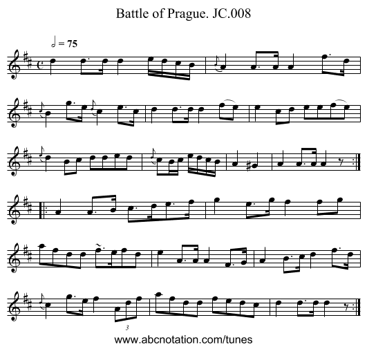 Battle of Prague. JC.008 - staff notation