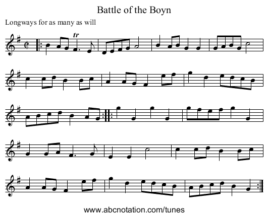 Battle of the Boyn - staff notation