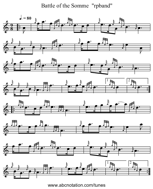 Battle of the Somme  rpband - staff notation