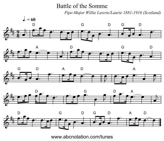 Battle of the Somme - staff notation