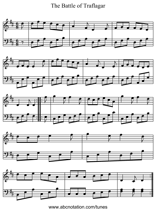 Battle of Traflagar, The - staff notation