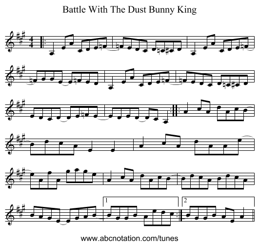 Battle With The Dust Bunny King - staff notation