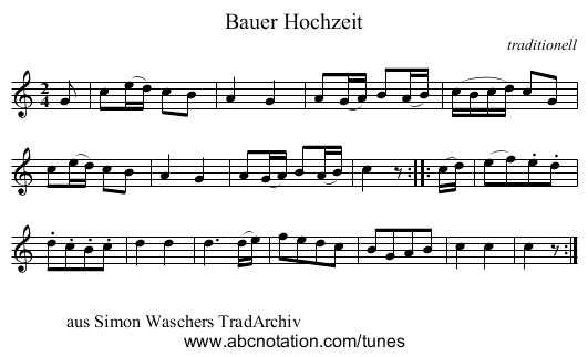 Bauer Hochzeit - staff notation