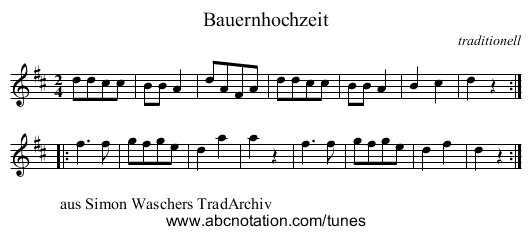 Bauernhochzeit - staff notation