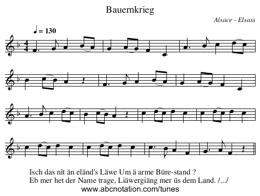 Bauernkrieg - staff notation