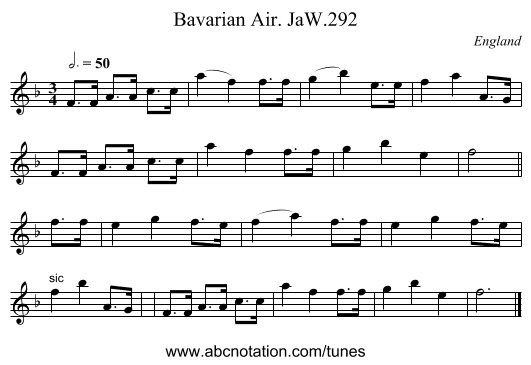 Bavarian Air. JaW.292 - staff notation
