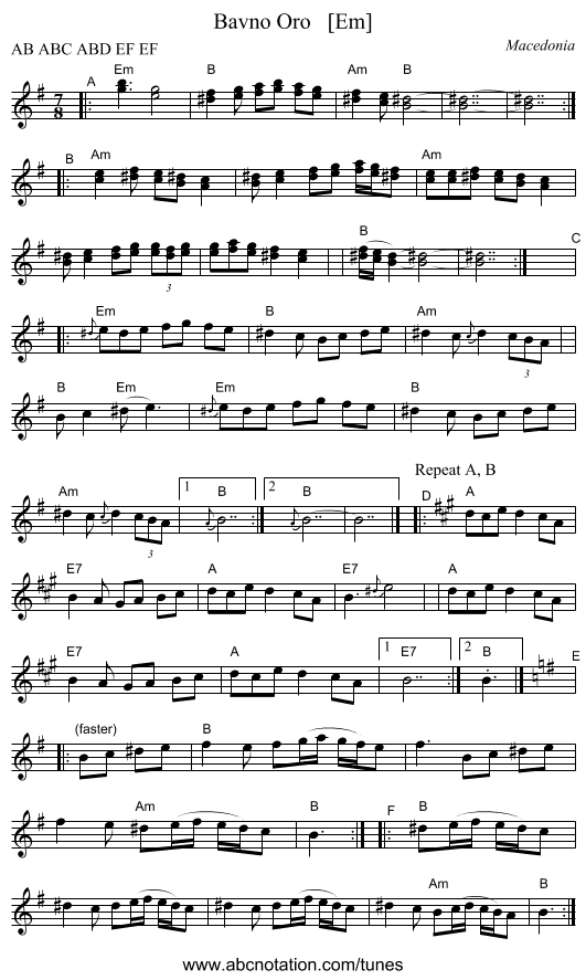 Bavno Oro   [Em] - staff notation