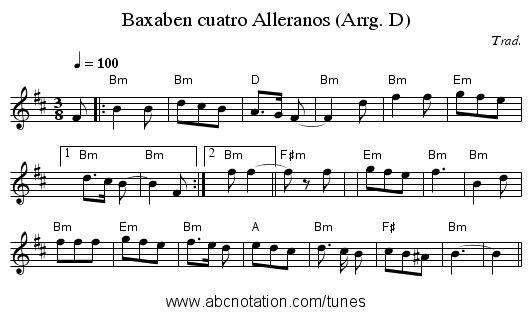 Baxaben cuatro Alleranos (Arrg. D) - staff notation