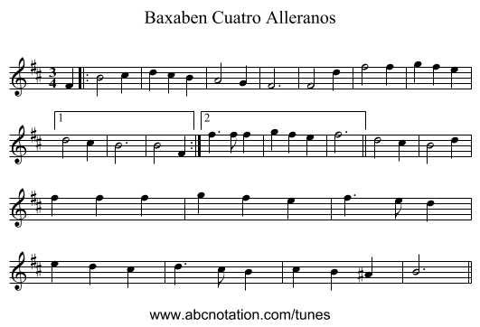 Baxaben Cuatro Alleranos - staff notation