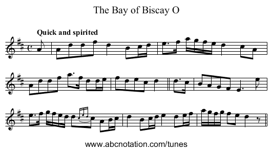 Bay of Biscay O, The - staff notation