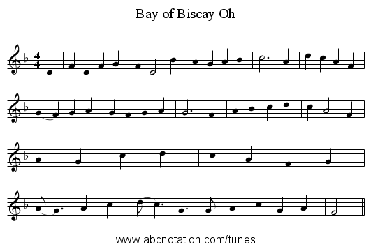Bay of Biscay Oh - staff notation