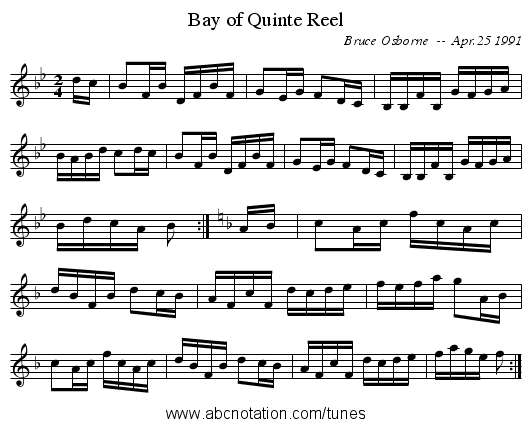 Bay of Quinte Reel - staff notation