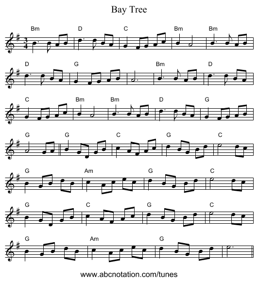 Bay Tree - staff notation