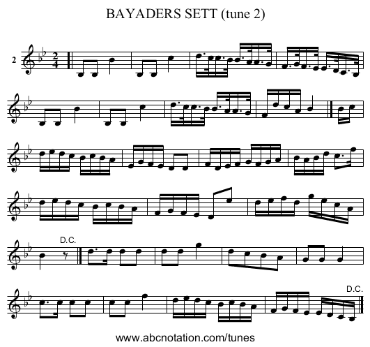 BAYADERS SETT (tune 2) - staff notation