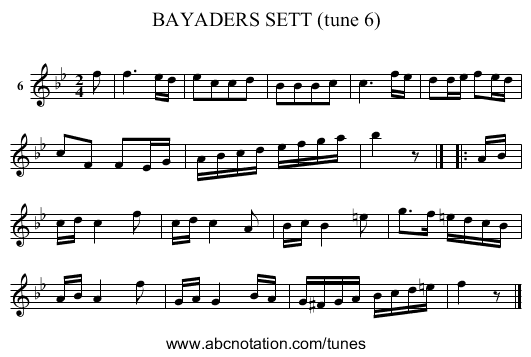 BAYADERS SETT (tune 6) - staff notation
