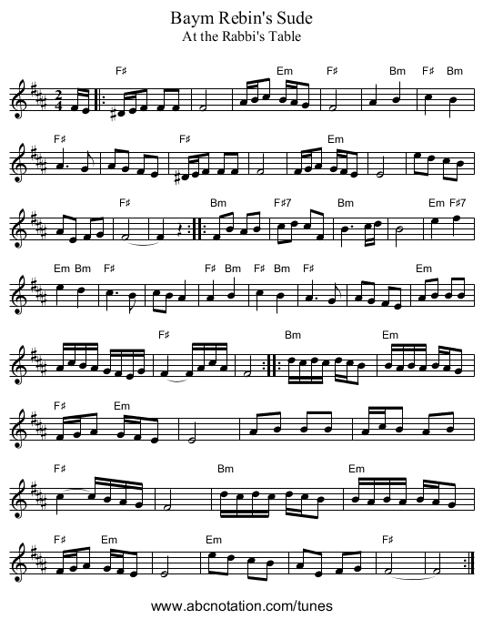 Baym Rebin's Sude - staff notation