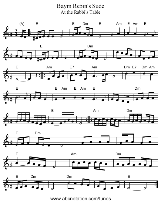 Baym Rebin's Sude - staff notation