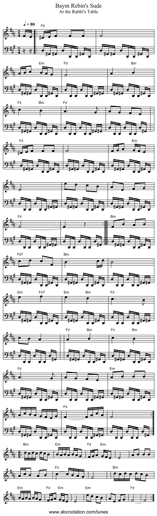 Baym Rebin's Sude - staff notation