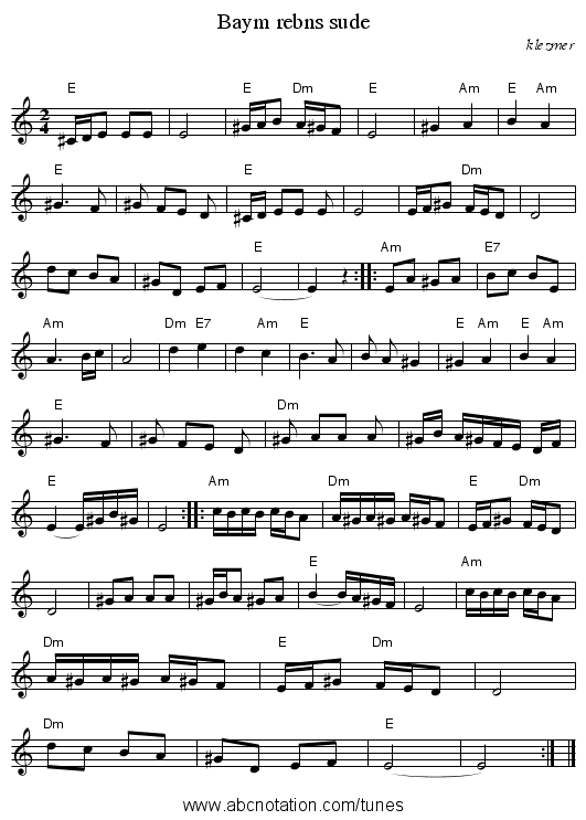 Baym rebns sude - staff notation