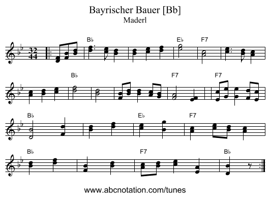 Bayrischer Bauer [Bb] - staff notation