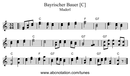 Bayrischer Bauer [C] - staff notation