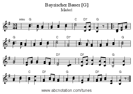 Bayrischer Bauer [G] - staff notation
