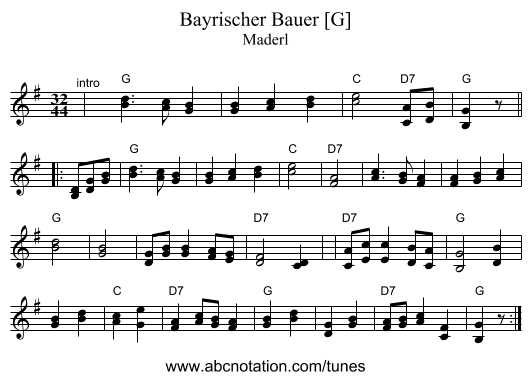 Bayrischer Bauer [G] - staff notation