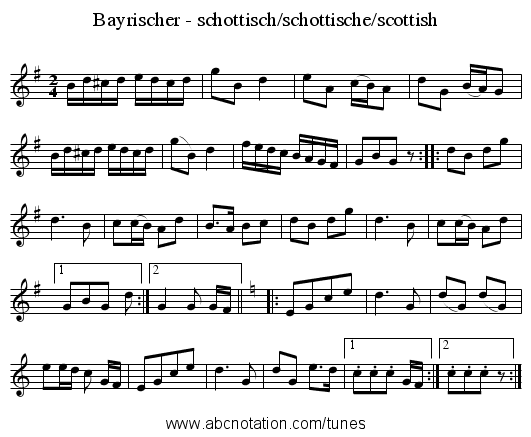 Bayrischer - schottisch/schottische/scottish - staff notation