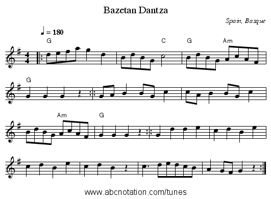 Bazetan Dantza - staff notation