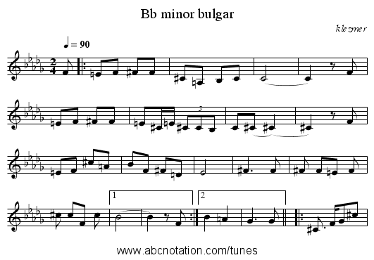 Bb minor bulgar - staff notation
