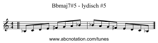 Bbmaj7#5 - lydisch #5 - staff notation