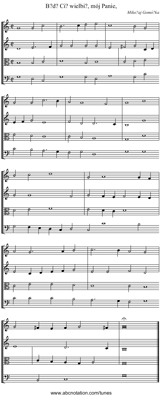 B?d? Ci? wielbi?, mój Panie, - staff notation